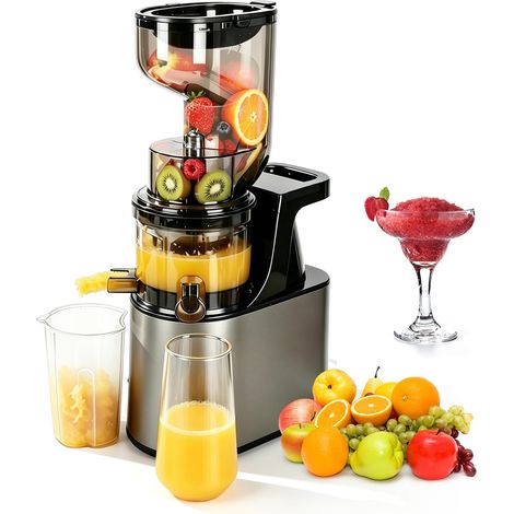 Extracteur de Jus Slow Juicer 1L, Goulotte XXL 160 mm Jusqu'à 97 % de Rendement en Jus, 2 Systèmes de Filtres pour Jus, Sorbet, Lait Végétal (1/5)
