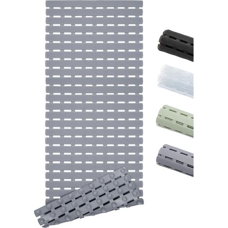 Tapis de Baignoire Antidérapant 100x40 cm, Tapis de Douche avec Trous d'écoulement et Ventouses, Tapis de Bain Lavable (Gris) (1/5)