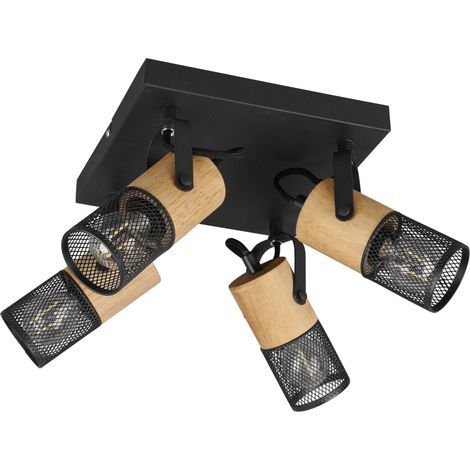 Deckenstrahler TOSH 4-flammig, Schwarz mit Holz, Quadrat 22cm (1/3)
