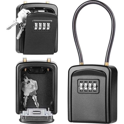 Boîte à Clé en Câble Métallique, Boîte à Clé Sécurisée Combinaison à 4 Chiffres Extérieur étanche, pour Entrepôts, Porte, Garages, Entrées de Secours - Noir