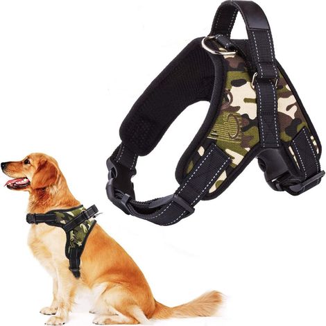 Pettorina sportiva per cani di taglia grande, gilet morbido regolabile con comoda maniglia, mimetica verde