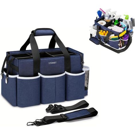 Bolsa de limpieza portátil para cadetes, organizador grande de suministros de limpieza con 4 divisores plegables, organizador de cadetes de cocina con asa y correas de hombro ajustables (1/5)