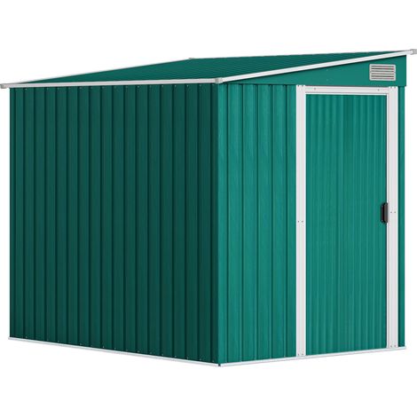 cabane Attrezzi en métalo 1,5x2m en Base, porte Scorrevole et Tetto Inclinato, vert