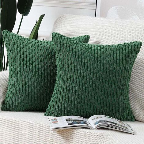 Set di 2 federe per cuscini in velluto a coste a righe Boho, morbide federe decorative per divano, camera da letto, verde 40 x 40 cm (1/4)