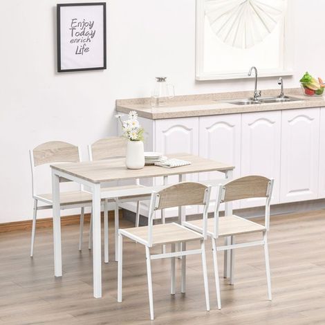 Ensemble table et chaises salle à manger 100x60, MDF et métal bicolore Table de cuisine et chaises, 4 places, facile d'entretien (1/5)