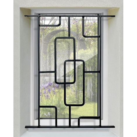 DMS – Grille de défense structurelle pour fenêtre 58 cm x 70 cm – Acier prépeint noir – Pose facile par scellement – Fabrication française
