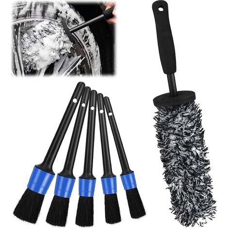 Brosse Jante Voiture, Brosse de Nettoyage en Microfibre avec Pinceau détaillé Pas de Rayures Un Nettoyage Complet Nettoyant Jantes Voiture pour Jantes en Aluminium, Brosse a Jante Microfibre (1/5)