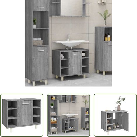 Rangement salle de bain -  Armoire de bain Sonoma gris 60x32x53,5 cm Bois d'ingénierie (1/5)