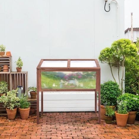 Outsunny Hochbeet aus Holz Frühbeet 90 x 50 x 93 cm Gewächstisch mit Abdeckung wetterfes Kräuterbeet Pflanzkasten für Garten, Balkon und Terrasse Braun