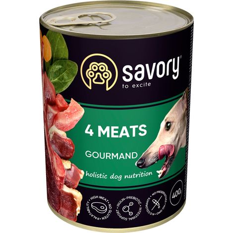Comida húmeda sabrosa para perros adultos, 4 carnes, todas las razas, 400 g (1/3)