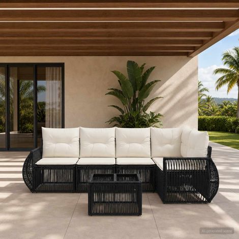 vidaXL Set Divano da Giardino 6 pz Nero e Bianco Crema polyrattan (1/5)