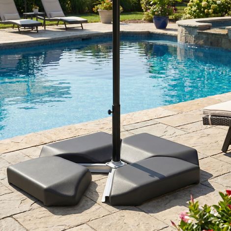 Base para Sombrilla de 4 Piezas, para Cantilever Soporte para Parasol de HDPE Rellenable con Agua 77 kg o Arena 100 kg (1/5)