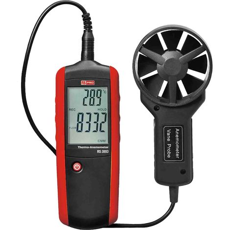 Rs Pro – Anémomètre pour mesure de vitesse d'air jusqu'à 30m/s – Précision ±3% – Résolution 0.01m/s – Sonde palette