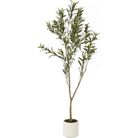 Apulia Olive Tree in Pot 150 cm - Plastic - Height 150 cm - Brown/White