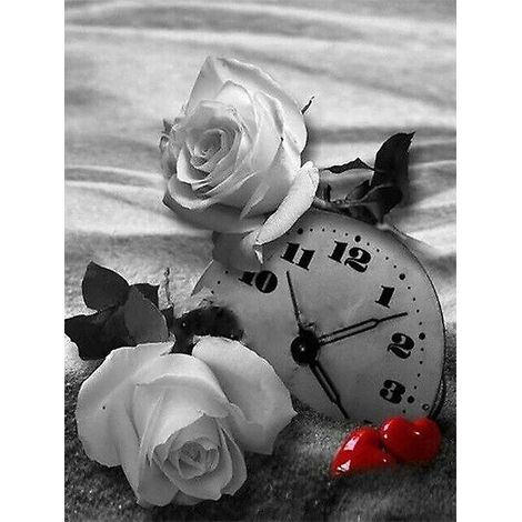30 X 40 Cm ,horloge Rose Blanche Diamond Painting Broderie Diamant Peinture Canevas 5d Tableau Enfant Adulte Strass Lot Puzzle Dessin Decoration (1/5)