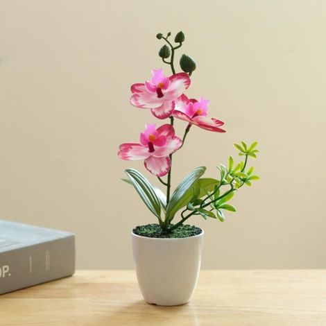 Orchidée Artificielle - Hauteur Totale 26 Cm - Pot Diamètre 7,5 Cm - Pour Salon Chambre Bureau - 1 Pièce