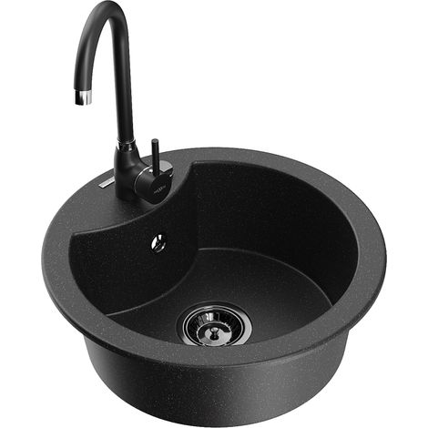 Mexen Diego 1-Becken-Granit-Spüle mit Mischbatterie Telma, Schwarz/Silber - 6512-73-670200-70-B (1/5)