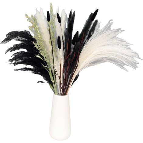 Herbe de la pampa séchée noire, herbe de la pampa blanche, décoration bohème, branches d'herbe de la pampa artificielles pour compositions florales de mariage et décoration intérieure (1/5)