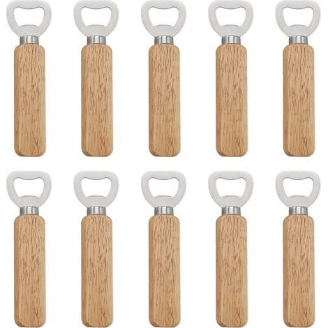 Bottle Opener - Stainless Steel Blade - Solid Wood Handle - For Beer Bottles And Carbonated Drinks - 10 Pieces (1/4)
