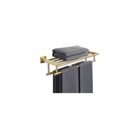 Porte-serviettes de 40 cm de long pour salle de bain, avec deux supports muraux, en acier inoxydable SUS 304, finition or brossé