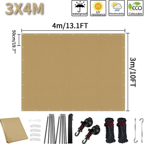 Auvent de camping-car (3 x 4 m, jaune sable), protection UV et imperméable (1/5)