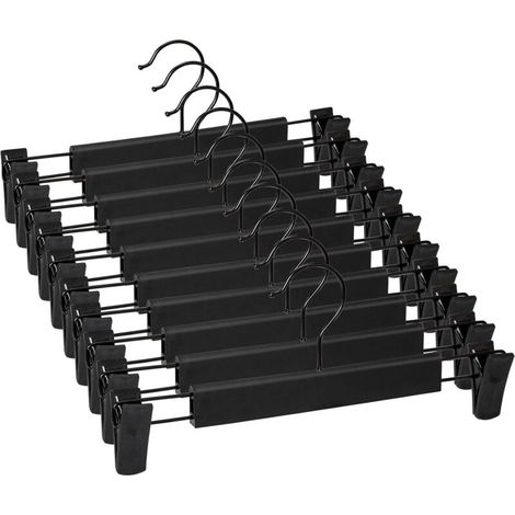 10 Pieces Trouser Hangers, Skirt Hangers, with 2 Non-Slip and Adjustable Clips, for Hanging Trousers, Socks, Skirts - Black MUMU (1/4)