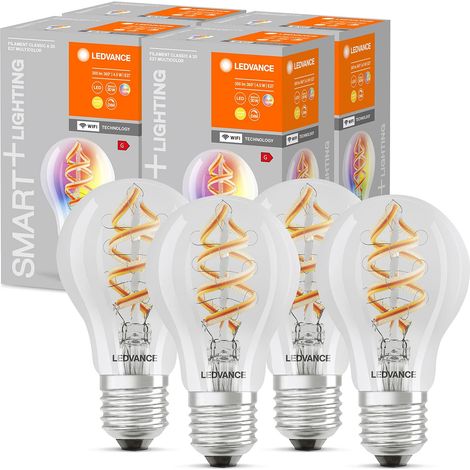 Ampoule LED intelligente avec Wifi, E27, couleurs RVB modifiables, En forme de poire, filament coloré comme lumière d'ambiance, remplace les ampoules de 60W, paquet de 4 (1/5)