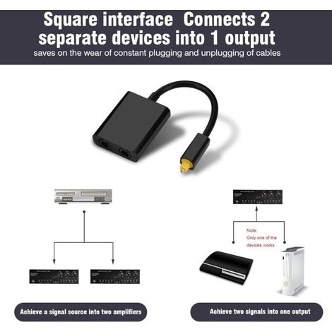Toslink 1-in-2 optischer Digital-Audio-Splitter – 24-Karat-vergoldete Anschlüsse – Jitterarme synthetische Faser – 10 cm (1/5)