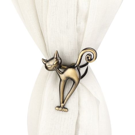 Pinces à rideaux magnétiques chat mignon pour la maison, avec boucle et attache, couleur bronze. (1/5)