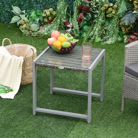 Table basse de jardin en verre trempé en rotin (1/5)