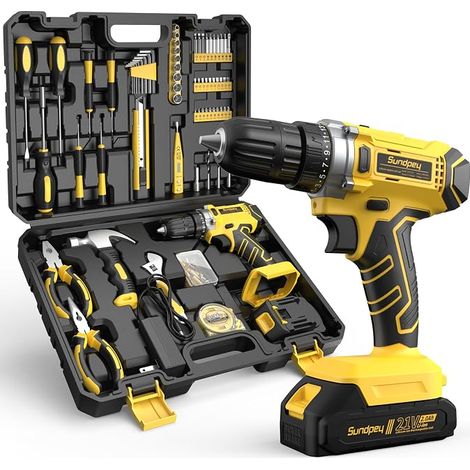 170 Pcs Tool Box with 21V Cordless Drill, Complete Tool Case for Home with 2.0Ah Battery & Charger, Tool Box for DIY, Daily Repairs, Men and Women (1/5)