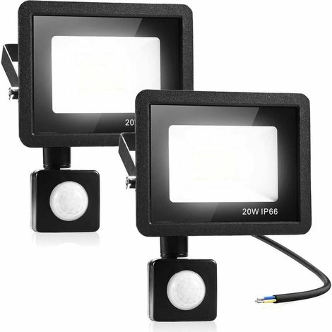 2 pcs Lampe de Sécurité 20W Avec Détecteur de Mouvement PIR, Projecteur à LED Intelligent, Lumières Exterieur 1600 Lumens 3000K Blanc Chaud, Spot LED Extérieur étanche IP66 pour Jardin, Garage, (1/4)