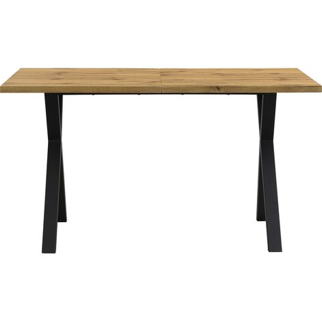 Table à manger rectangulaire 140 x 80 x 76 cm, design croisé, MDF et métal, effet chêne et noir (1/5)