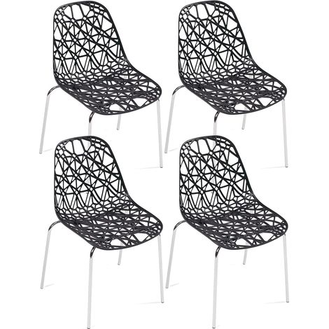Ensemble de 4 chaises de cuisine bleues à pieds chromés ajourés (1/5)