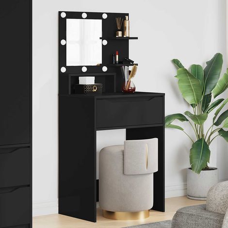 Coiffeuse avec miroir et éclairage Hollywood, chargeur sans fil, bois noir, 60 x 39,5 x 135 cm - PANGIVO (1/5)
