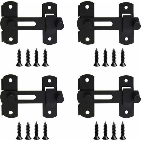 Lot de 4 verrous inox loquets de porte serrure coulissante noir avec vis pour porte vitrine cave cave à vin (1/5)