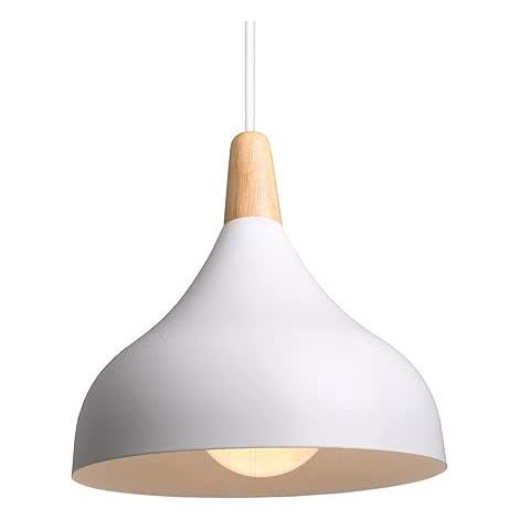 Lustre Suspension Rétro Suspension Luminaire Moderne Style Goutte Chapeau Plafonnier E27 Métal Bois Lampe Suspension pour Chambre Salle à Manger Cuisine, Ø 20CM (Blanc 1 Pack) (1/5)