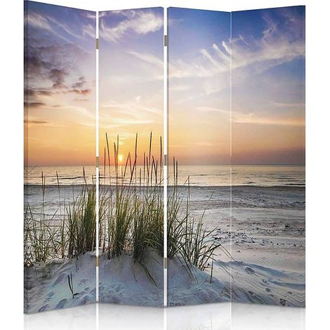 Paravent Décoratif Plage et Dunes pour Intérieur Zen - 145 x 150 cm - 2 faces R° V°