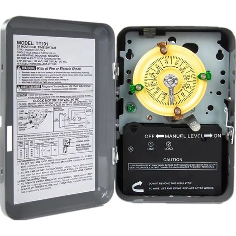 Minuteur mécanique T101 120 V 40 A, minuterie de piscine 24 heures avec couvercle extérieur en métal