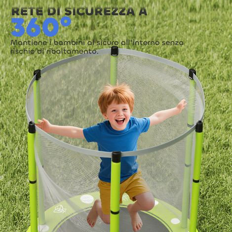 Trampoline enfant 140 cm vert avec filet de protection et motifs décoratifs - Pour âges 3 à 6 ans