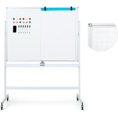 Goplus – Tableau blanc magnétique rotatif 120x90 cm – Hauteur réglable 160-180 cm – Structure en aluminium et acier – 4 roues universelles (1/5)