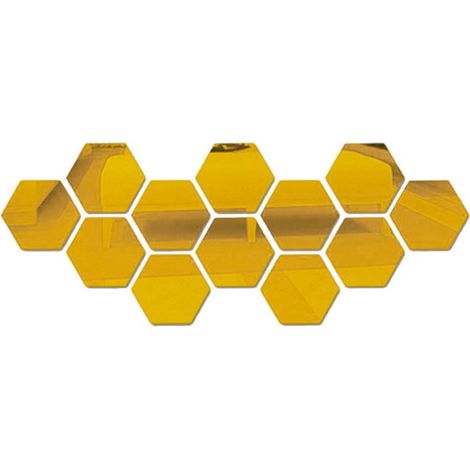 Set mit 12 sechseckigen Wandaufklebern aus Kunststoff-Acryl für die Heimdekoration, für Wohnzimmer, Schlafzimmer, über Sofa oder Fernseher, Gold (1/4)