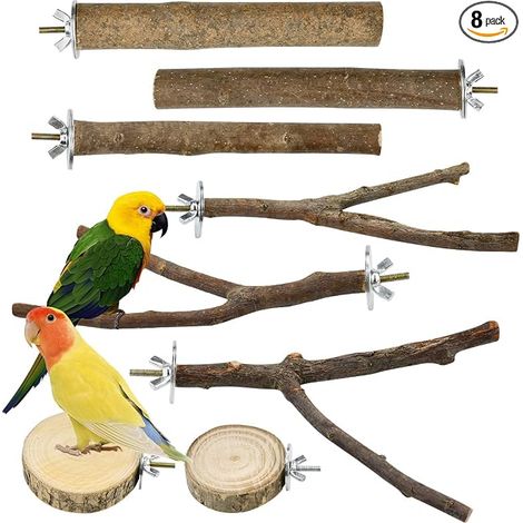 Perchoir Perroquet en Bois, Perchoir Oiseau Arbre avec Vis et Rondelles, Branches en Bois de Cage à Oiseaux, Jouet Perroquet Multiforme, pour Calopsittes Inséparables Canaris (1/5)