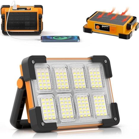 Projecteur Led Batterie, Projecteur LED Chantier, 4 Modes Lampe LED Rechargeable Solaire, Portable LED Lampe de Travail Étanche USB, Baladeuse LED Rechargeable pour Garage, Camping, entretien, urgence (1/4)