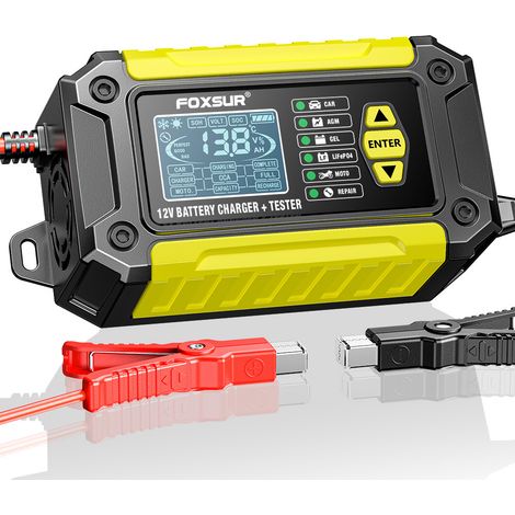 FOXSUR Testeur-chargeur 2-en-1 tout-en-un - Chargeur pour batteries au plomb et au lithium ferrique 12 V pour voitures et motos (1/5)