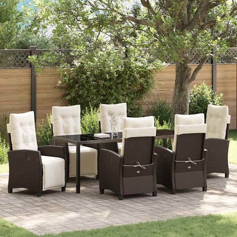Garten Essgruppe mit Kissen 7 pcs Braun Poly-Rattan (1/5)