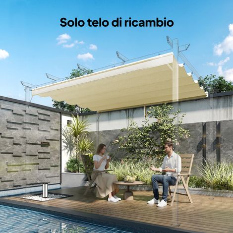 Techo para pérgola o cenador con 10 orificios de drenaje, de poliéster, 250x255 cm, para pérgola de 3x3 m, color crema. (1/5)