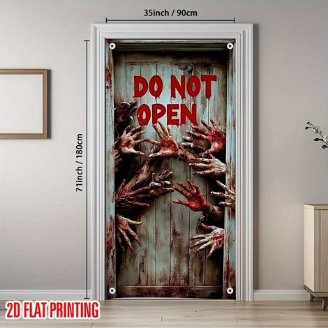 Décoration de porte d'Halloween, rideau de salle de bain Faucheuse, bannière décorative tête de mort effrayante - 90 x 180 cm (perforée + ruban) - Style 10
