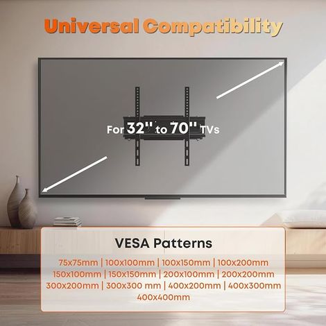TV Wall Mount, Adjustable and Tilting TV Wall Mount for 32-70 Inch TVs up to 50 kg, TV Wall Mount for LCD LED Flat Screens, VESA Max 400 x 400 mm (1/4)