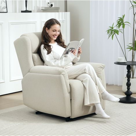 Poltrona relax reclinabile con poggiapiedi, schienale fino a 160°, 150 kg, beige HAVRYA